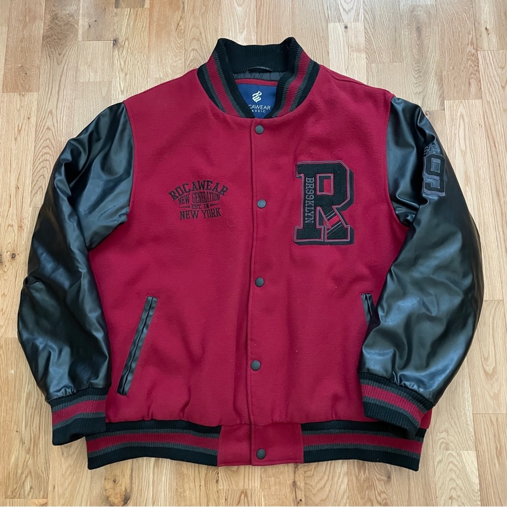 Vintage 2000’s Rocawear New York Y2K Maroon Varsity Letterman Jacket